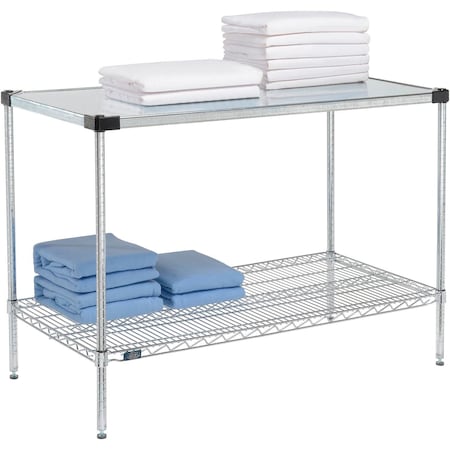 Nexel 2 Shelf, Chrome Wire Shelving Unit, Starter, 1 Solid Shelf, 48inW x 24inD x 34inH B3124341